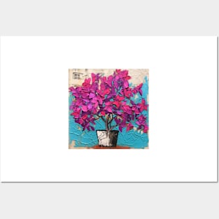 Folk Art Bougainvillea in Decorative Planter Posters and Art